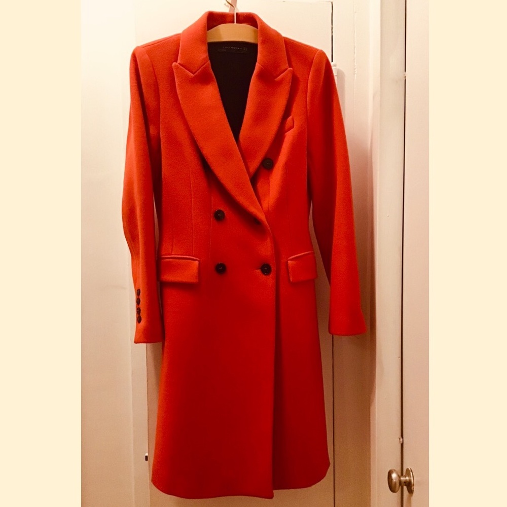 Zara Double-Breasted Orange Coat